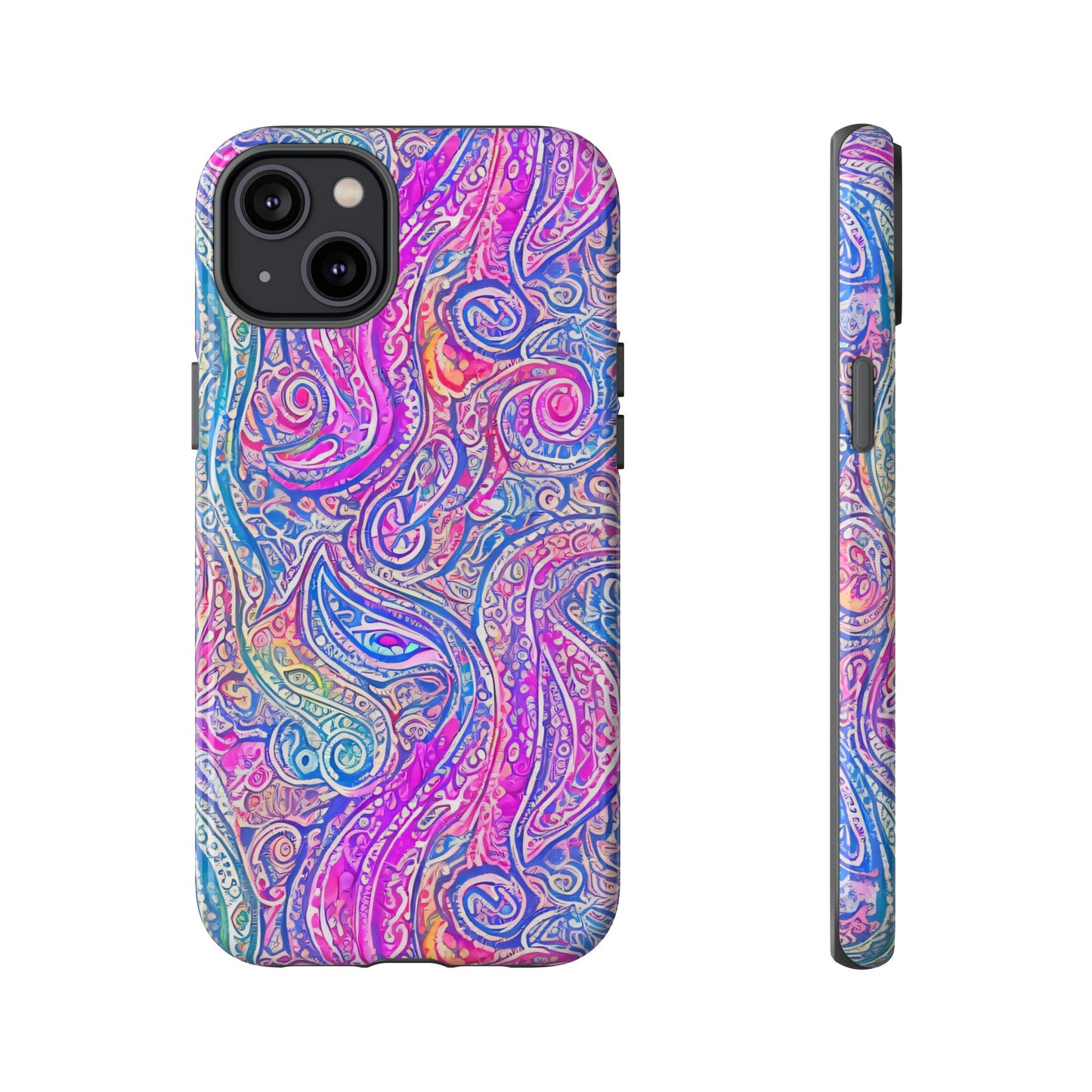 iPhone 14, iPhone 14 Pro, iPhone 14 Plus, iPhone 14 Pro Max - Abstract Swirl Purple, Blue, Orange, Green - Tough Phone Cases