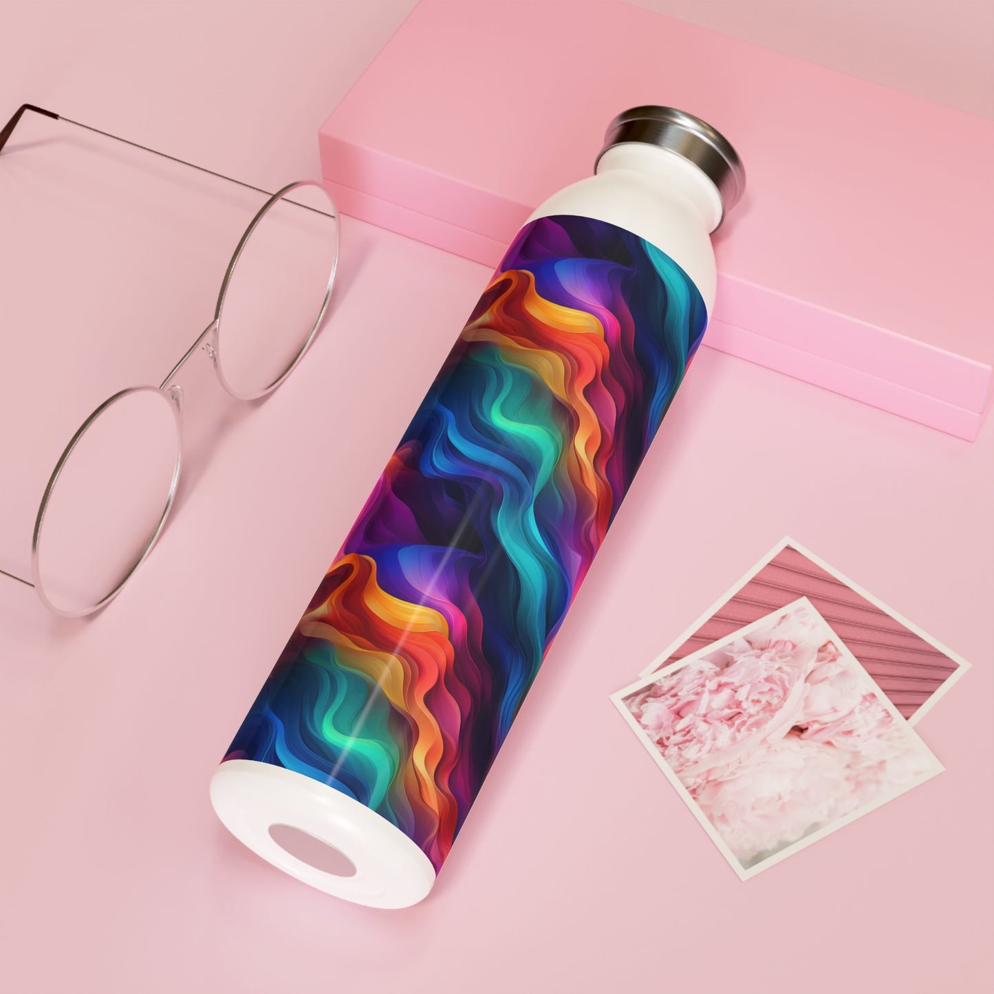 Wavy Rainbow 1.7 - Diagonal - Slim Water Bottle - Stainless Steel - 20oz