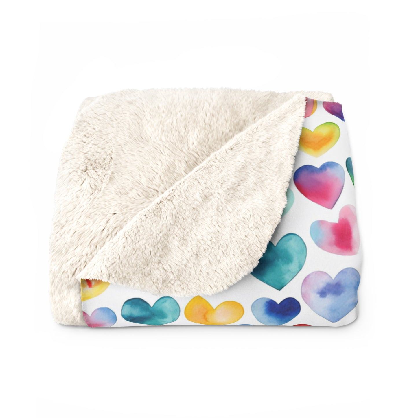 Watercolor Hearts - Rainbow - Multi - Beautiful, Shabby Chic, Boho, Fun - Sherpa Fleece Blanket