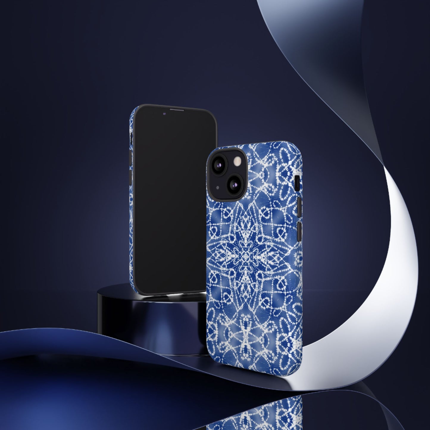 iPhone 13, 1Phone 13 Mini, iPhone 13 Pro, iPhone 13 Pro Max - Blue and White Batik - Tough Phone Cases