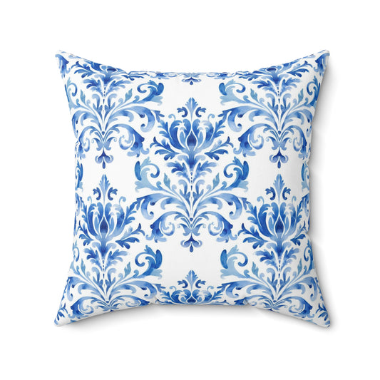 Blue Watercolor Damask 5 - Beautiful, Shabby Chic, Boho, Fun - Faux Suede Square Pillow