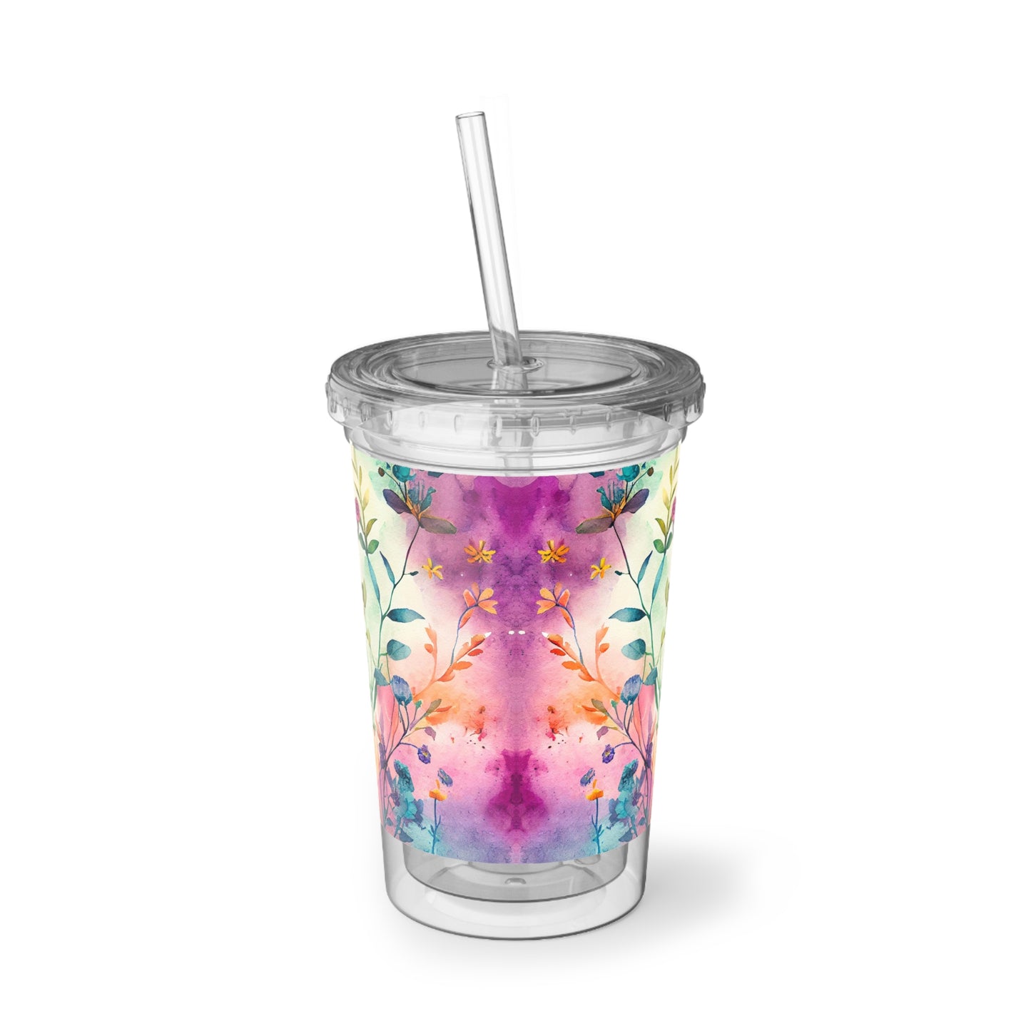 Watercolor Floral - Clear - Suave Acrylic Cup - 16oz