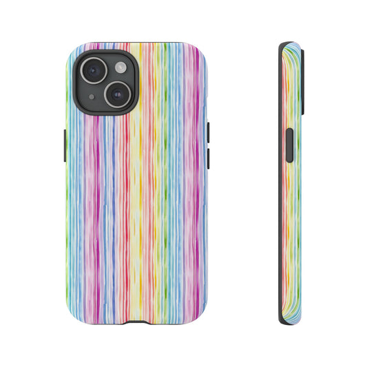 iPhone 16 and iPhone 15 Series - Pastel Rainbow Vertical Stripes - Tough Phone Cases