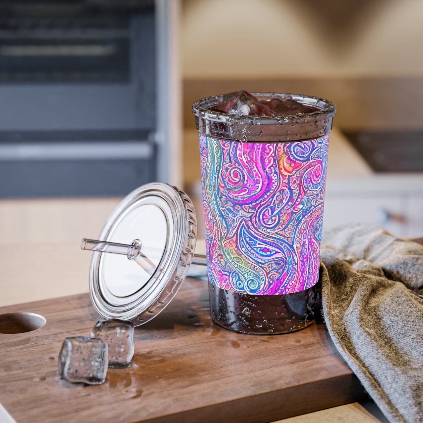 Amazing - Multicolored Watercolor Paisley 1 - Clear - Suave Acrylic Cup - 16oz