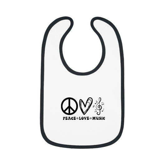 Peace, Love, Music - Baby Contrast Trim Jersey Bib