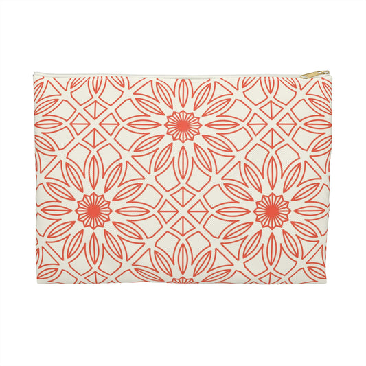 Geometric Orange Flowers - Accessory Pouch / Makeup Case / Travel Pouch / Pencil case / Art Case