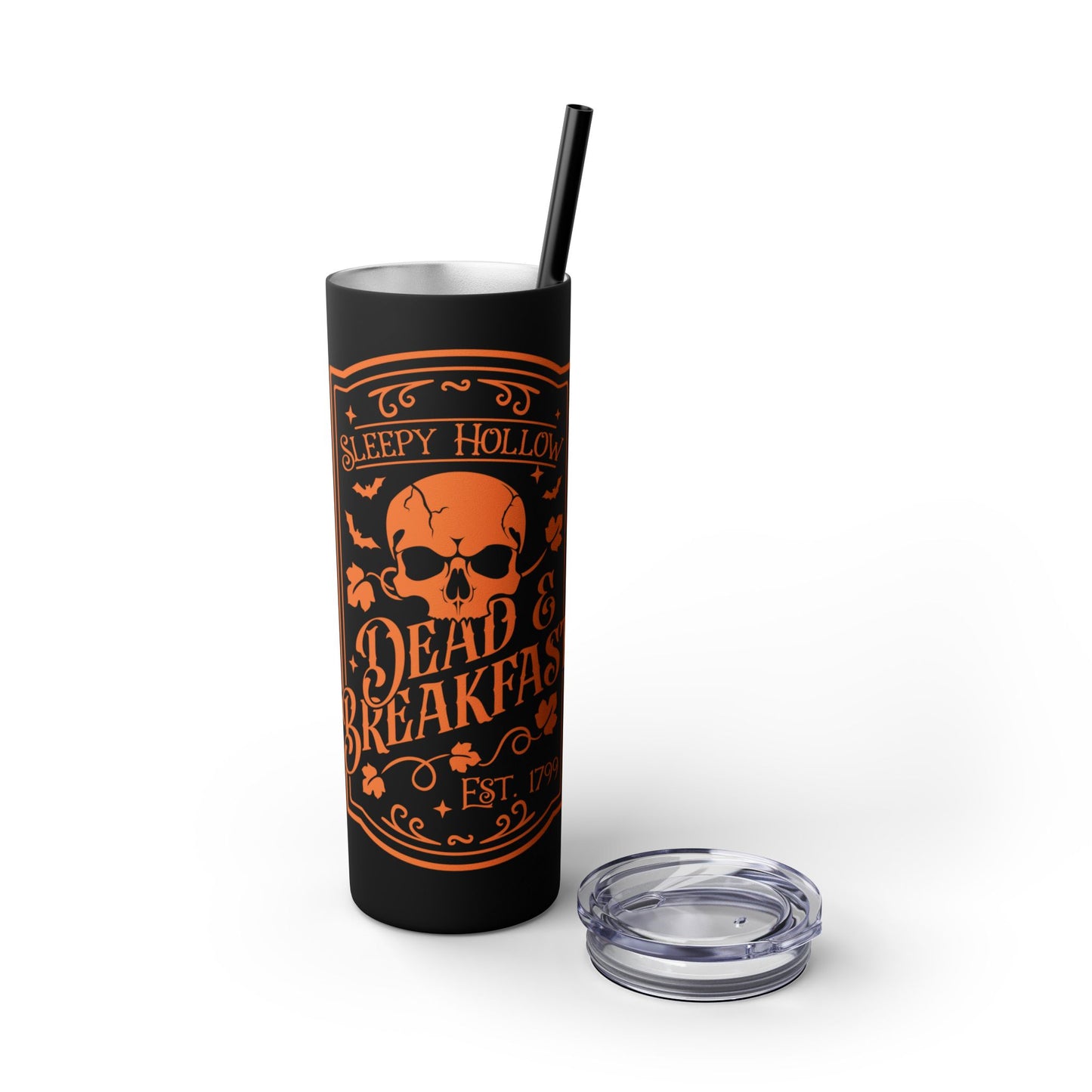 Halloween - Dead and Breakfast - Vintage - Skulls - Skinny Tumbler with Straw, 20oz - Stainless Steel