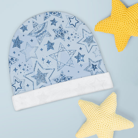 Blue with Blue Stars - Super Cute - Baby Beanie