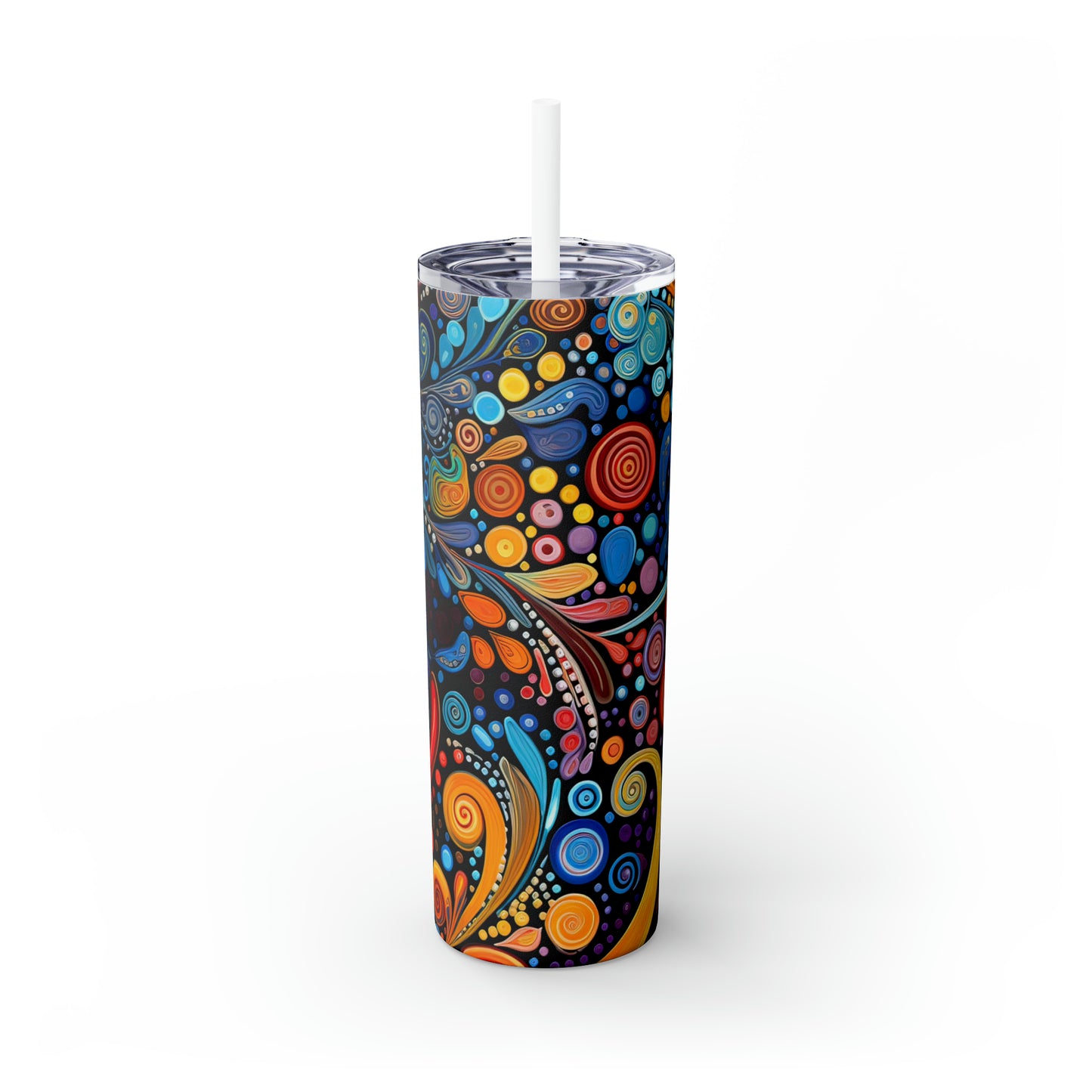 Colorful Psychedelic Swirls 1.4 - Skinny Tumbler with Straw, 20oz - Stainless Steel