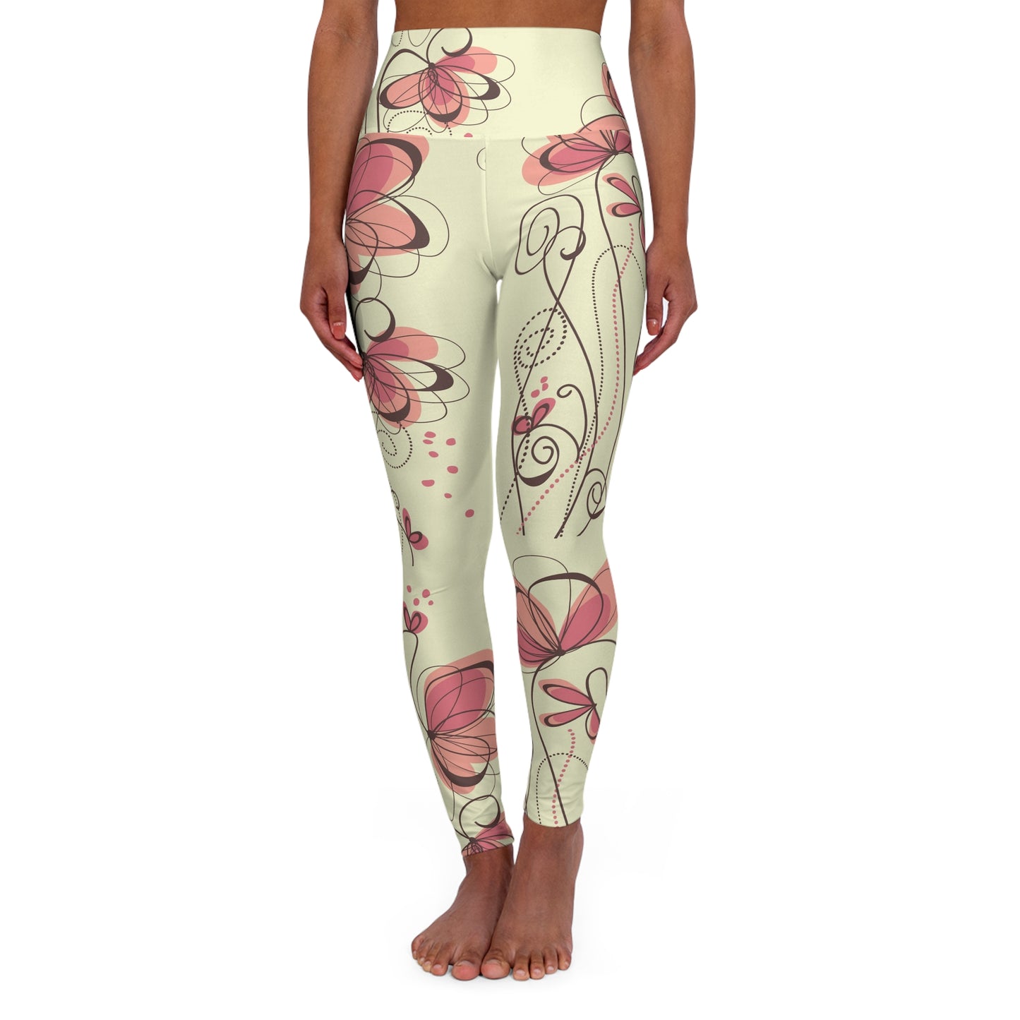 High Waisted Yoga Leggings - Pink Butterflies