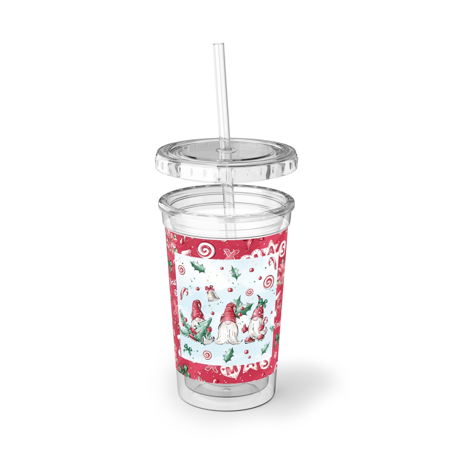 Best Wishes Merry Christmas - Christmas Gnomes - Candy Canes, Stockings - Clear - Suave Acrylic Cup - 16oz