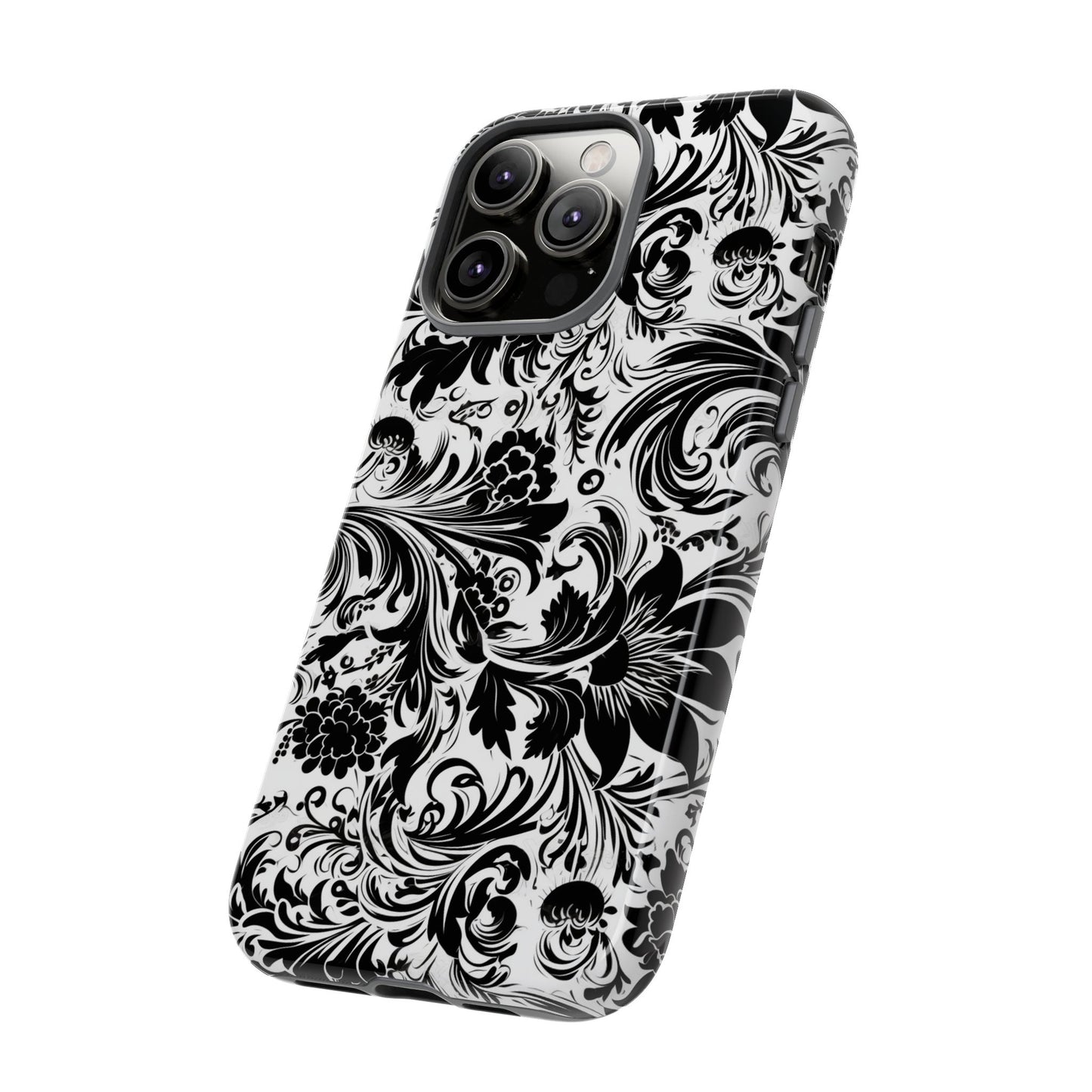 iPhone 14, 1Phone 14 Pro, iPhone 14 Plus, iPhone 14 Pro Max - White and Black Flowers - Tough Phone Cases