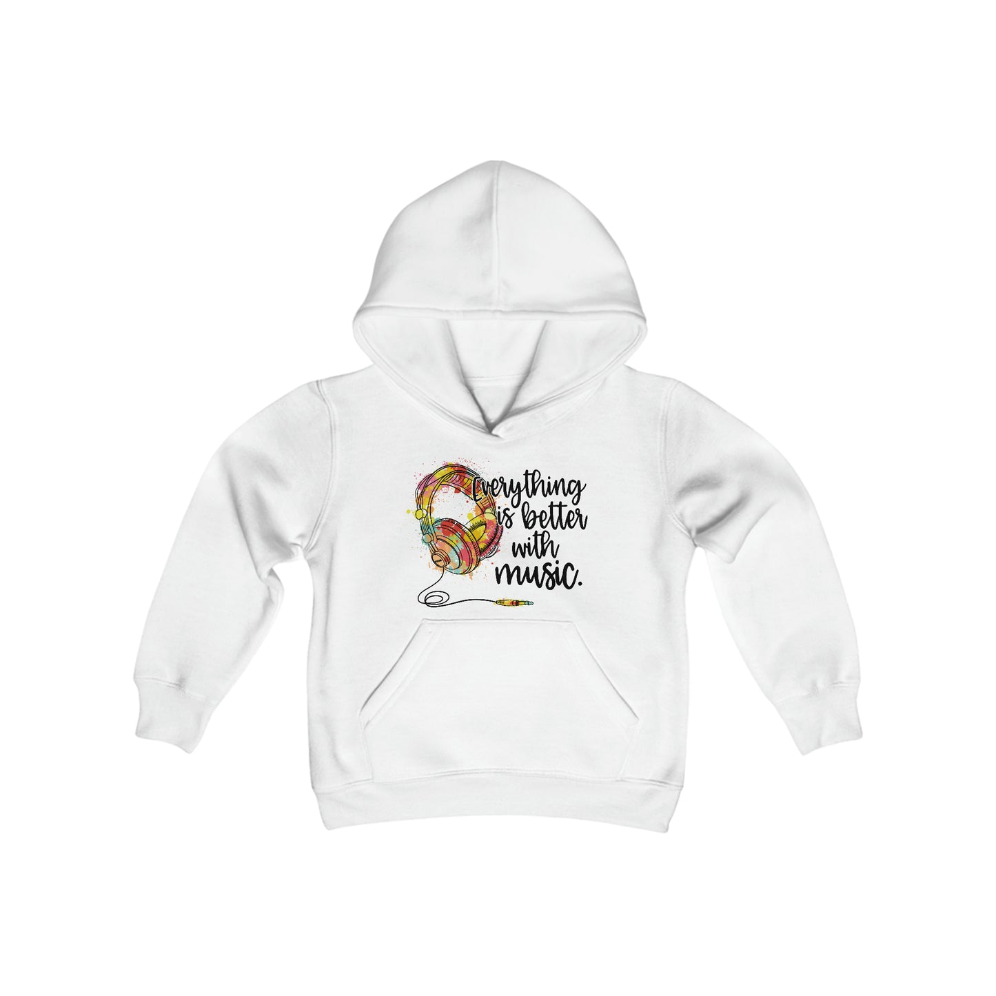 Everything's Better with Music - Music Lovers - Headphones - Old School - Youth Heavy Blend Hooded Sweatshirt