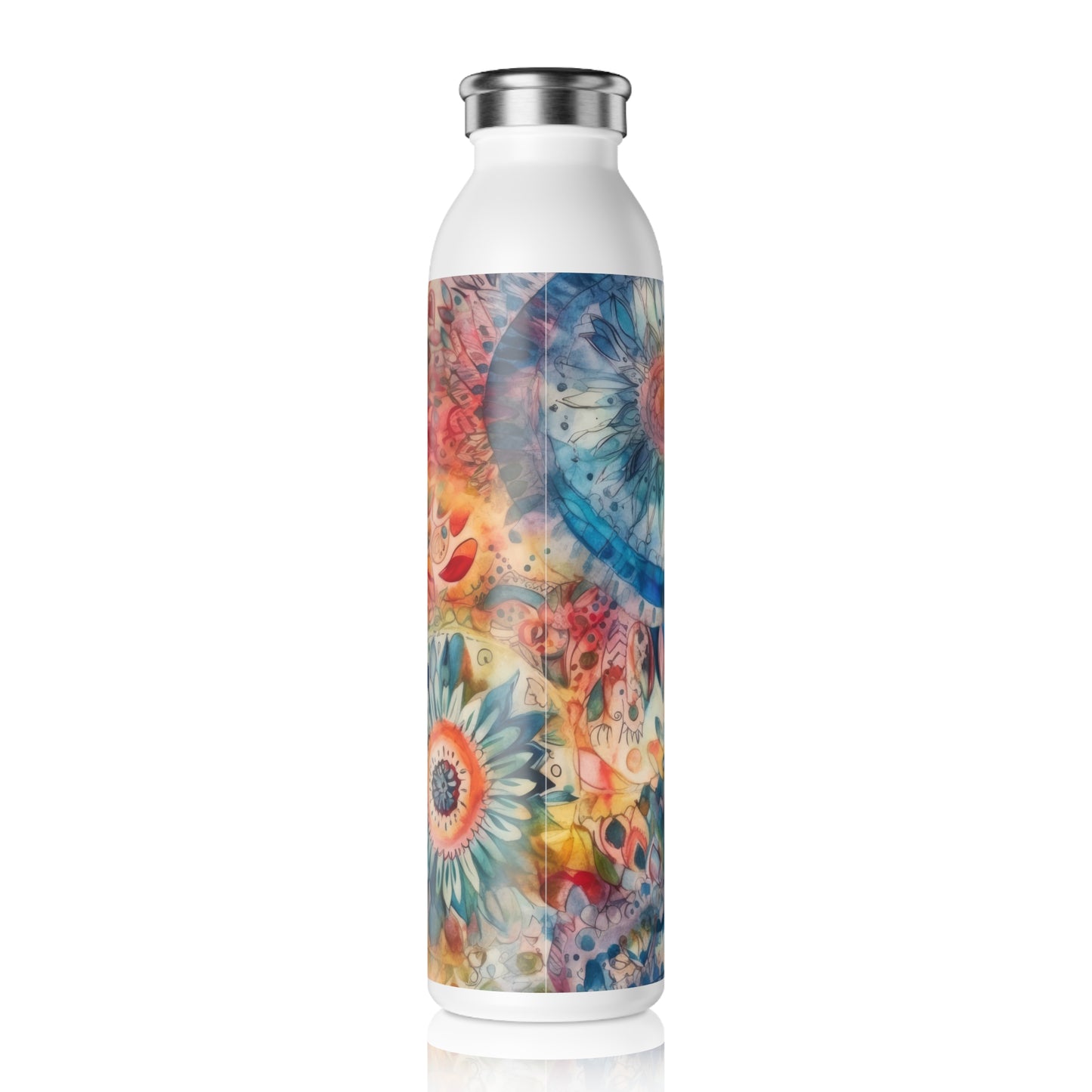 Watercolor Multicolor Mandalas 1.10 - Slim Water Bottle - Stainless Steel - 20oz