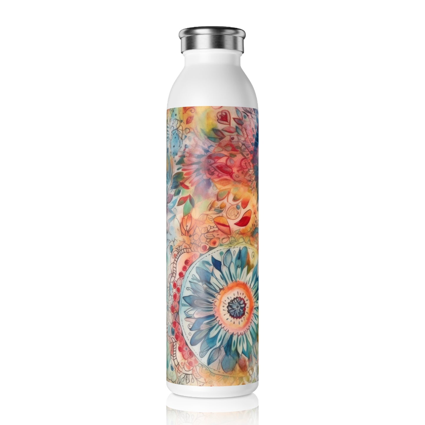 Watercolor Multicolor Mandalas 1.10 - Slim Water Bottle - Stainless Steel - 20oz