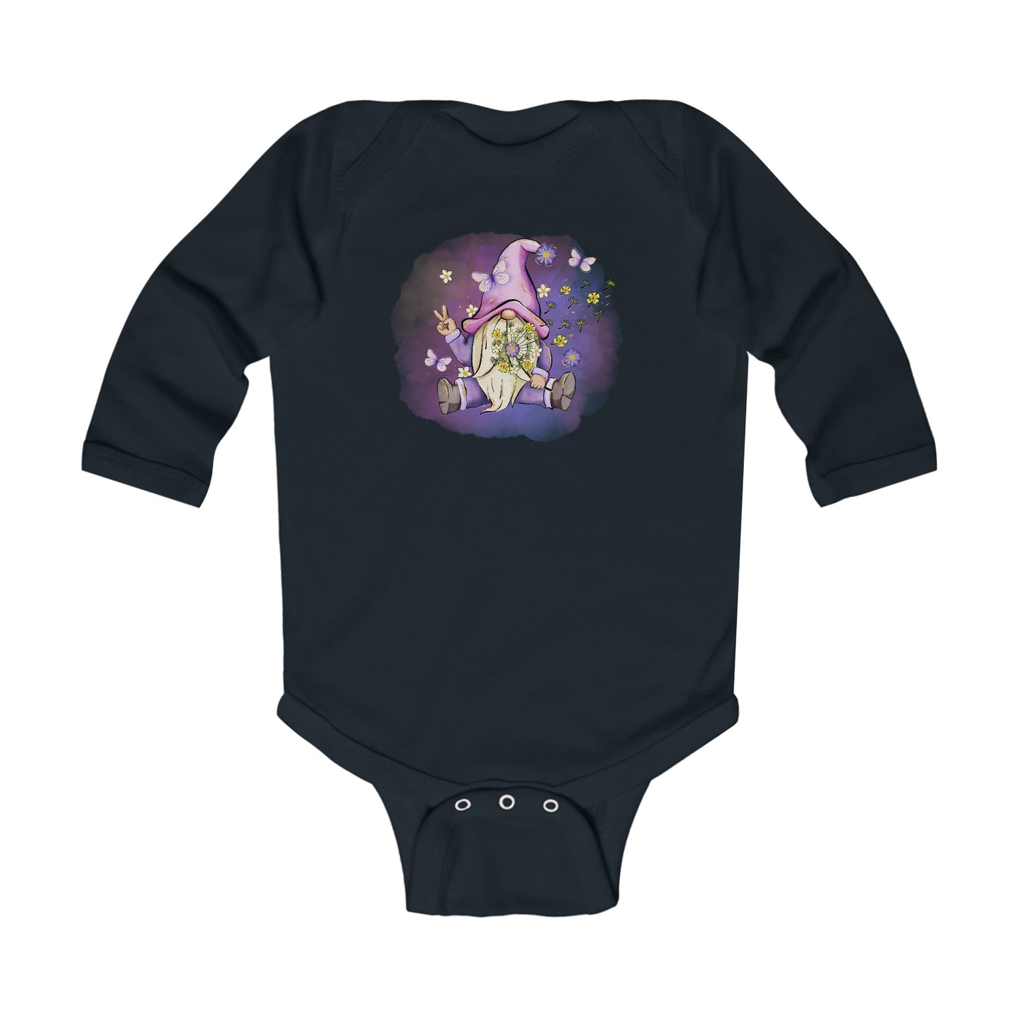 Purple Peace Gnome - Infant Long Sleeve Bodysuit