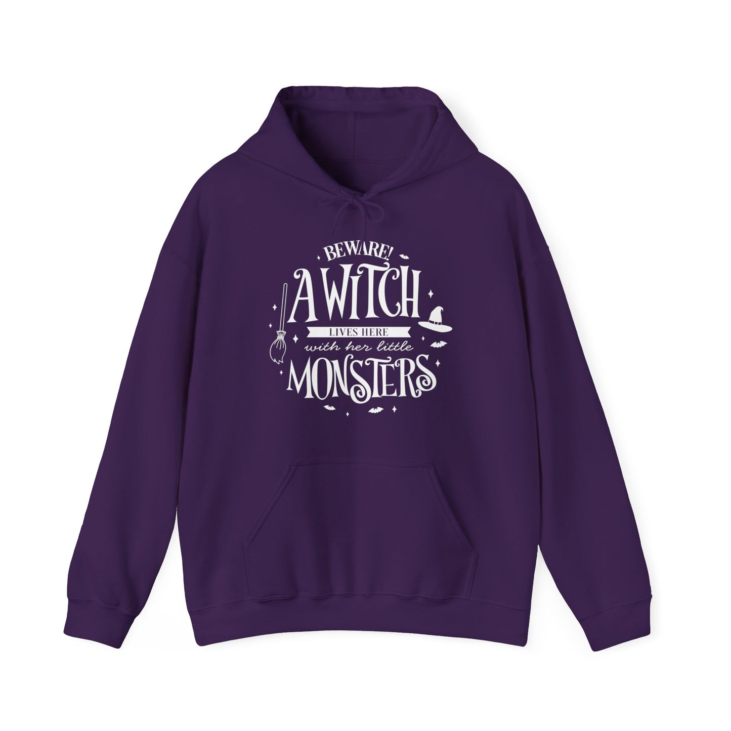 Halloween - A Witch Lives Here with Her Little Monsters - Trick or Treat - Unisex Heavy Blend™ Hooded Sweatshirt