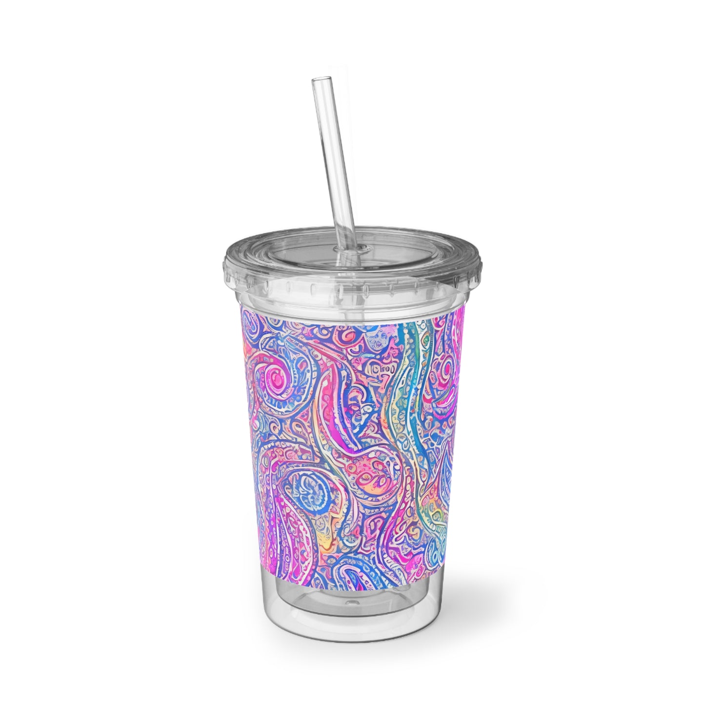 Amazing - Multicolored Watercolor Paisley 1 - Clear - Suave Acrylic Cup - 16oz