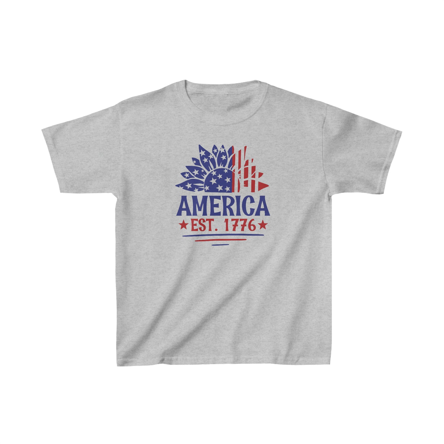 America - Est. 1776 - American Flag - Sunflower - 4th of July - Independence Day - Kids Heavy Cotton Tee