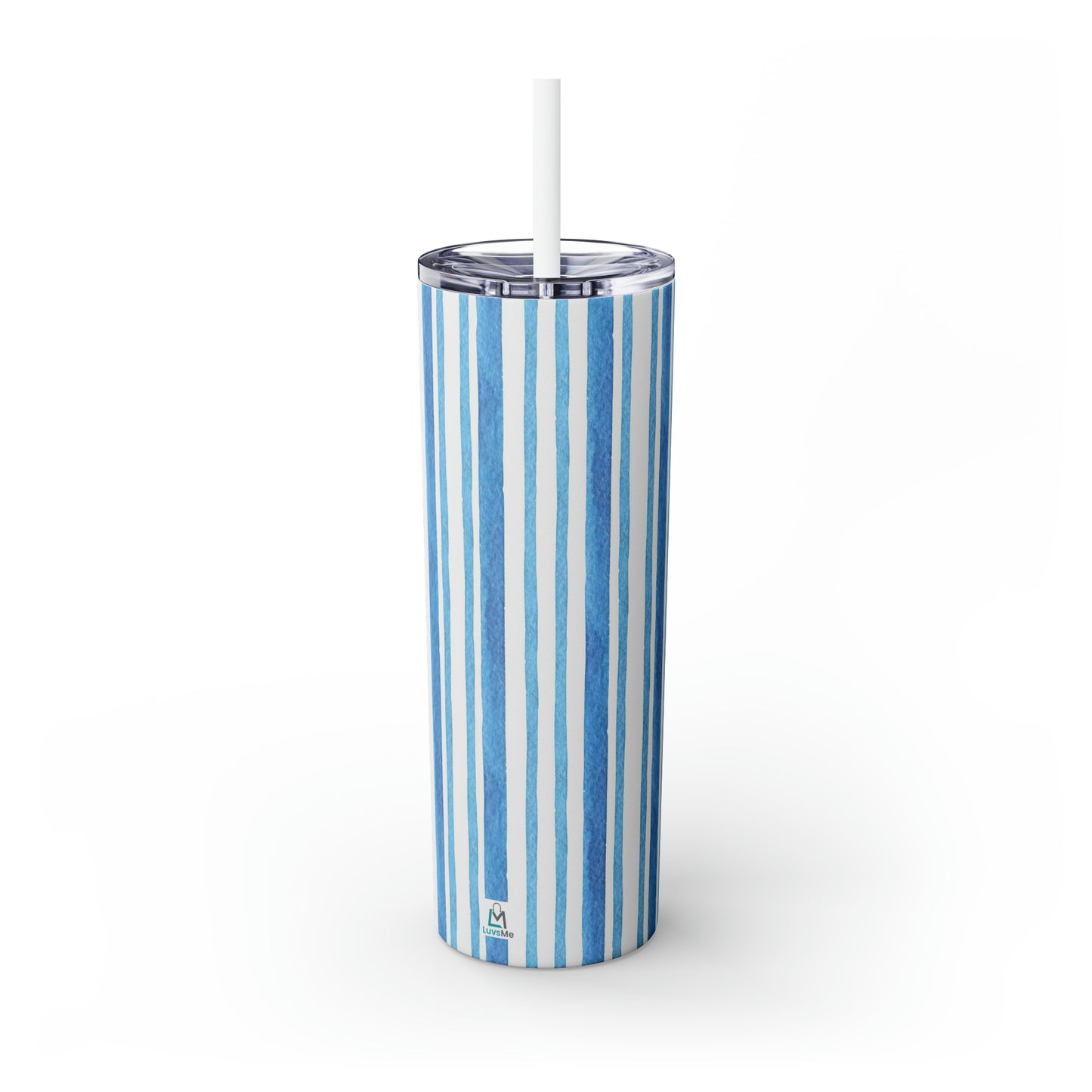 Blue Watercolor Stripes - Whatever is Good for Your Soul, Do That - Inspirational - Skinny Tumbler with Straw, 20oz - Stainless Steel