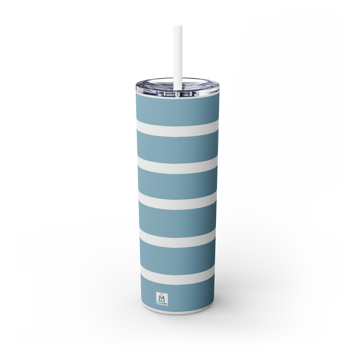 Blue and White Stripes - Be the Good - Inspirational - Skinny Tumbler with Straw, 20oz - Stainless Steel