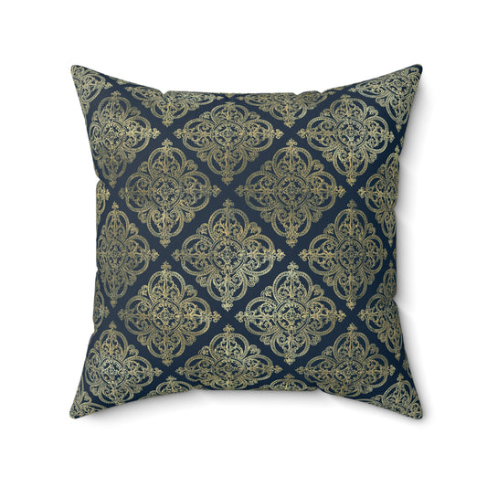 Blue and Gold Paris Pattern 4 - Faux Suede Square Pillow