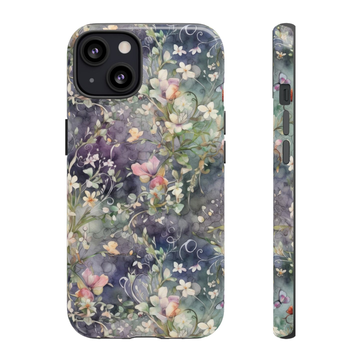 iPhone 13, iPhone 13 Mini, iPhone 13 Pro, iPhone 13 Pro Max - Watercolor Flowers Purple - Tough Phone Cases