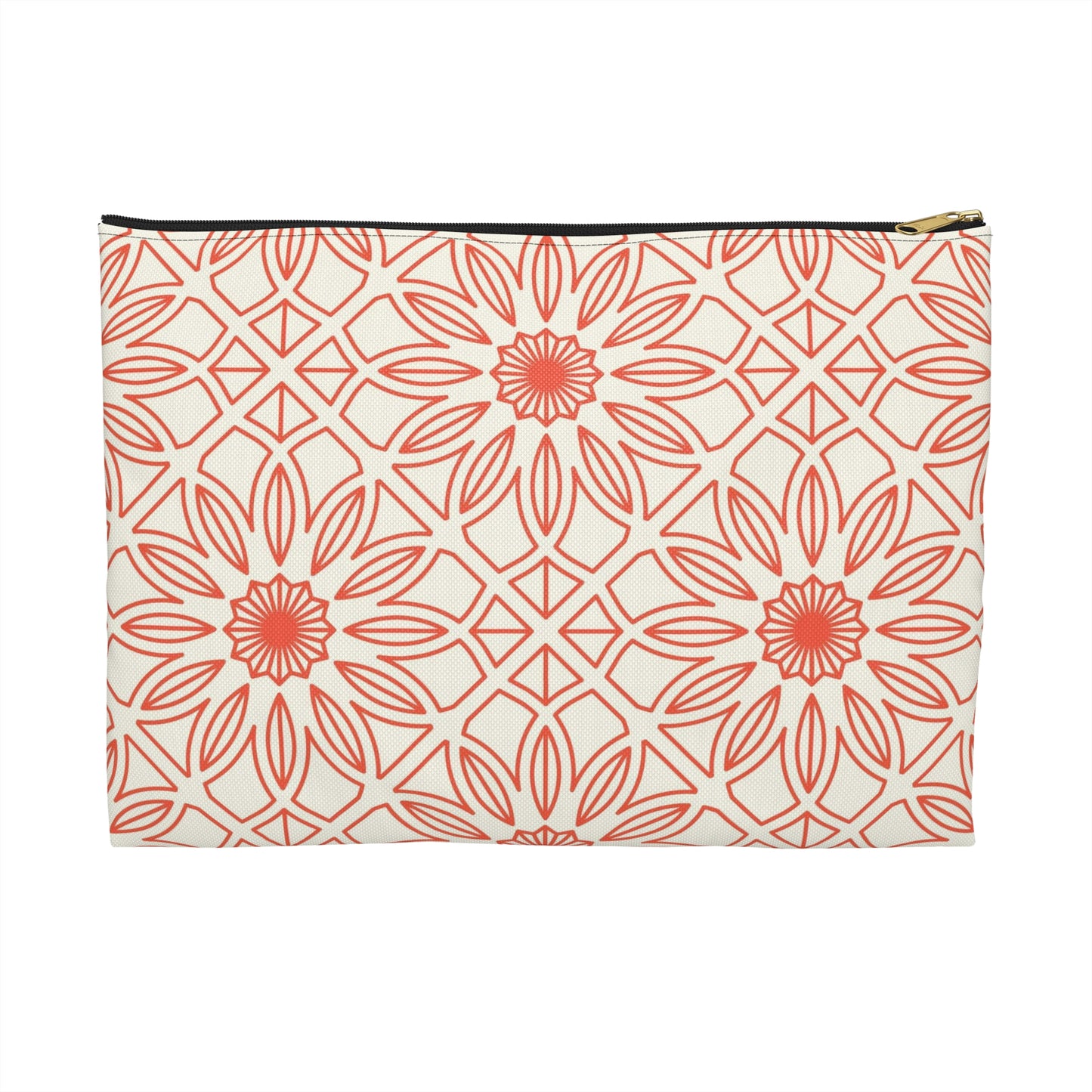 Geometric Orange Flowers - Accessory Pouch / Makeup Case / Travel Pouch / Pencil case / Art Case