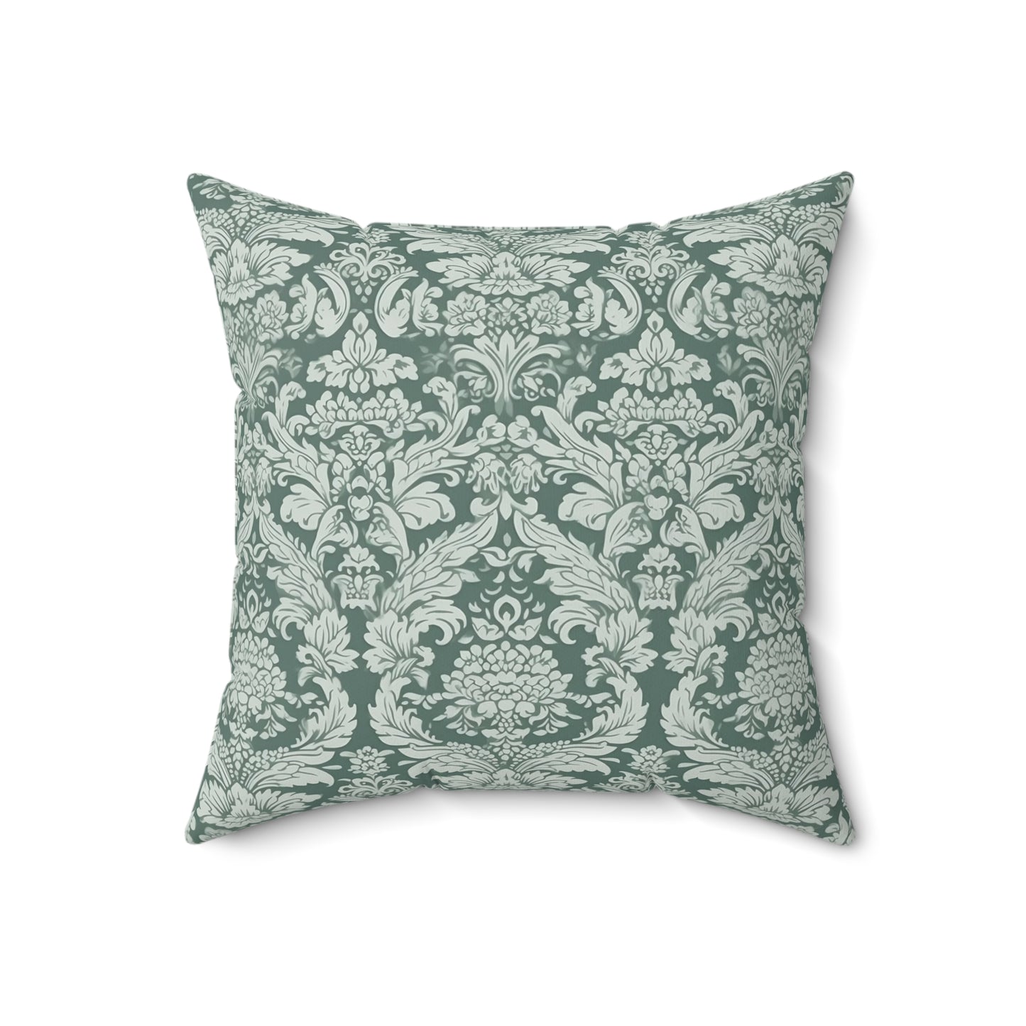 Green Damask 14 - Beautiful, Shabby Chic, Boho, Fun - Faux Suede Square Pillow