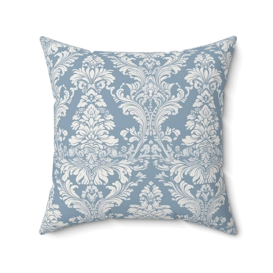 Blue Damask 18 - Beautiful, Shabby Chic, Boho, Fun - Faux Suede Square Pillow