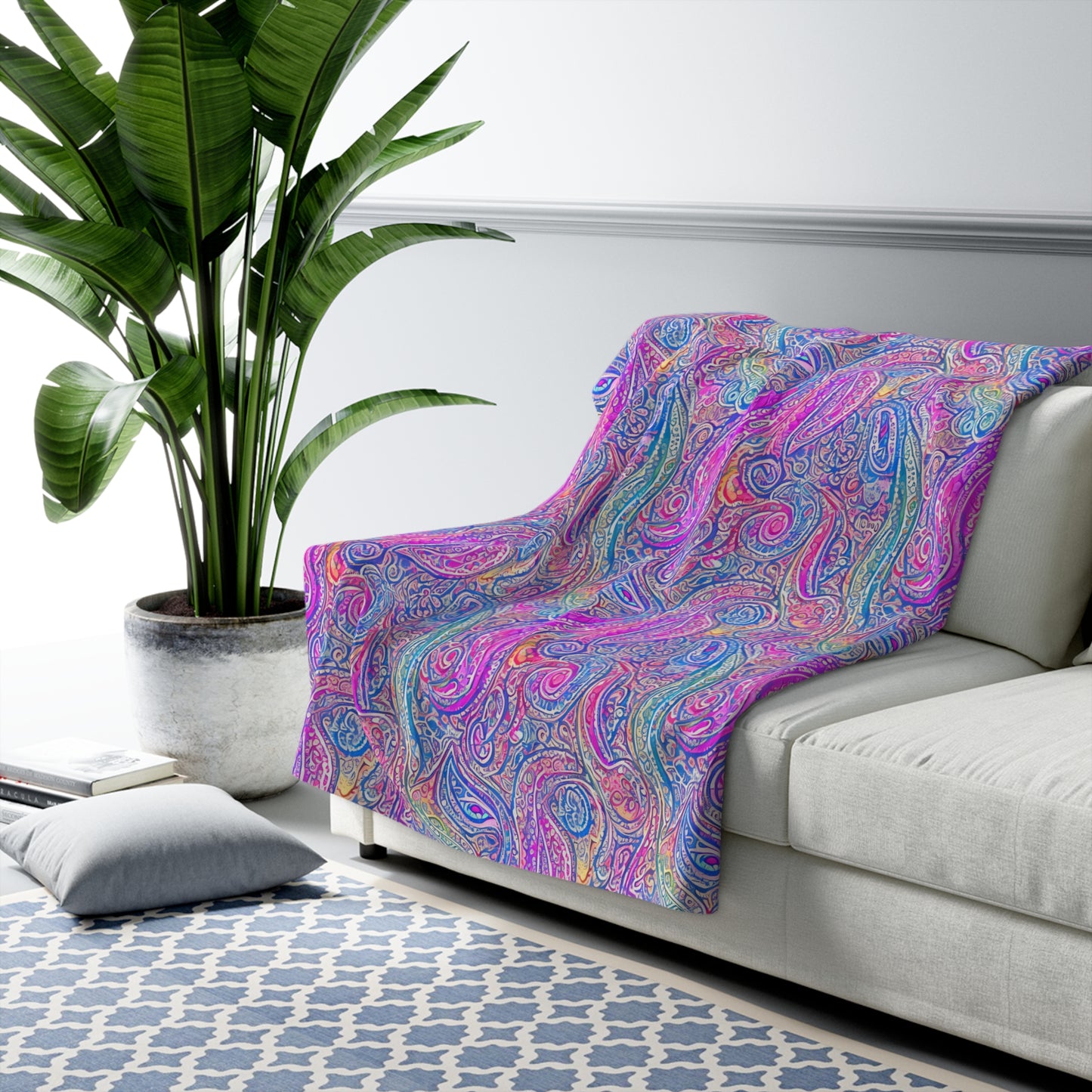 Beautiful, Cozy, Soft - Amazing - Multicolored Watercolor Paisley 1 - Sherpa Fleece Blanket