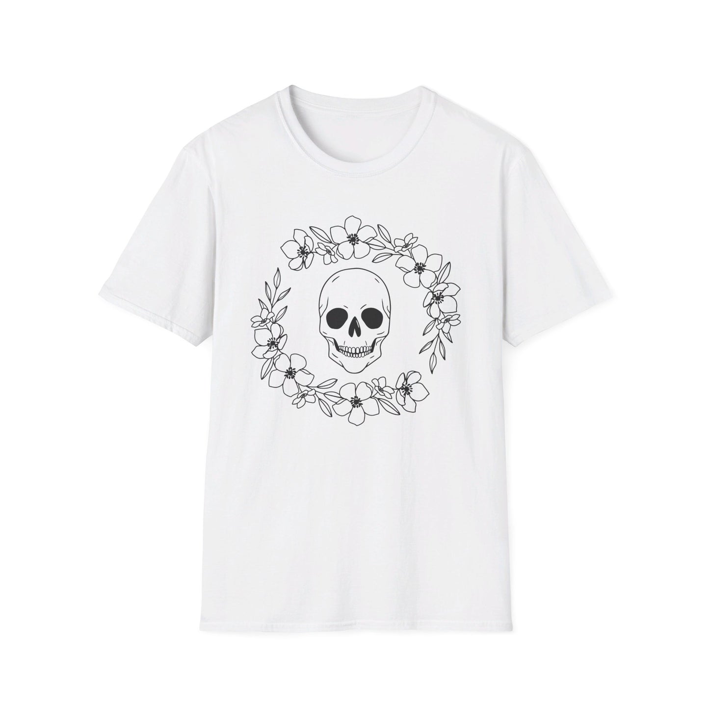 Halloween - Skull - Flower Wreath - Trick or Treat - Unisex Softstyle T-Shirt