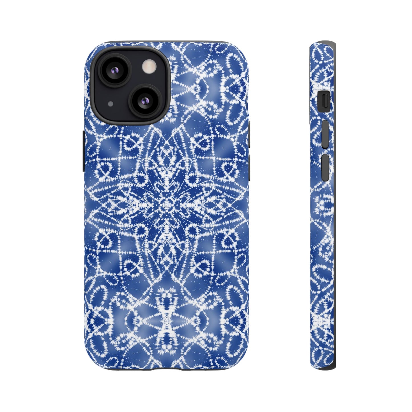 iPhone 13, 1Phone 13 Mini, iPhone 13 Pro, iPhone 13 Pro Max - Blue and White Batik - Tough Phone Cases