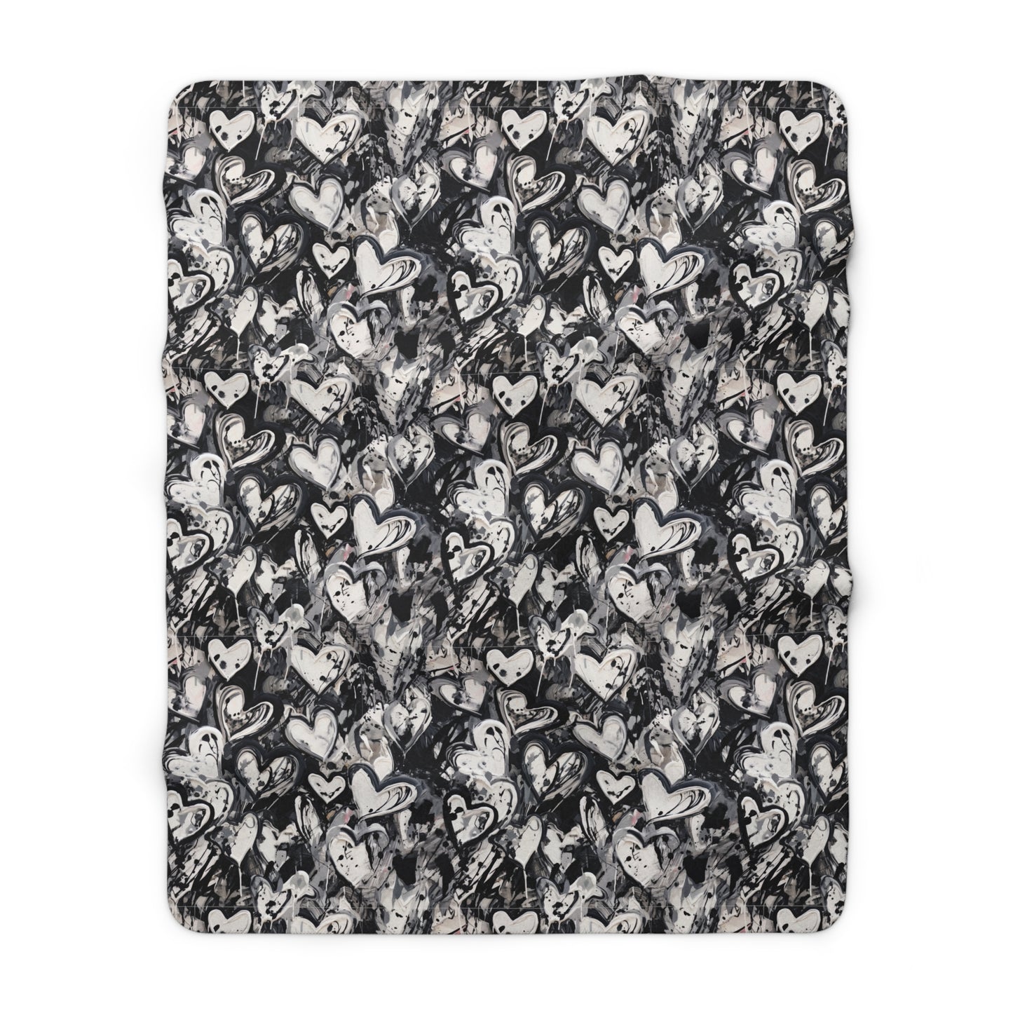 Beautiful, Cozy, Soft - Amazing - Black and White Painted Hearts 23 - Sherpa Fleece Blanket