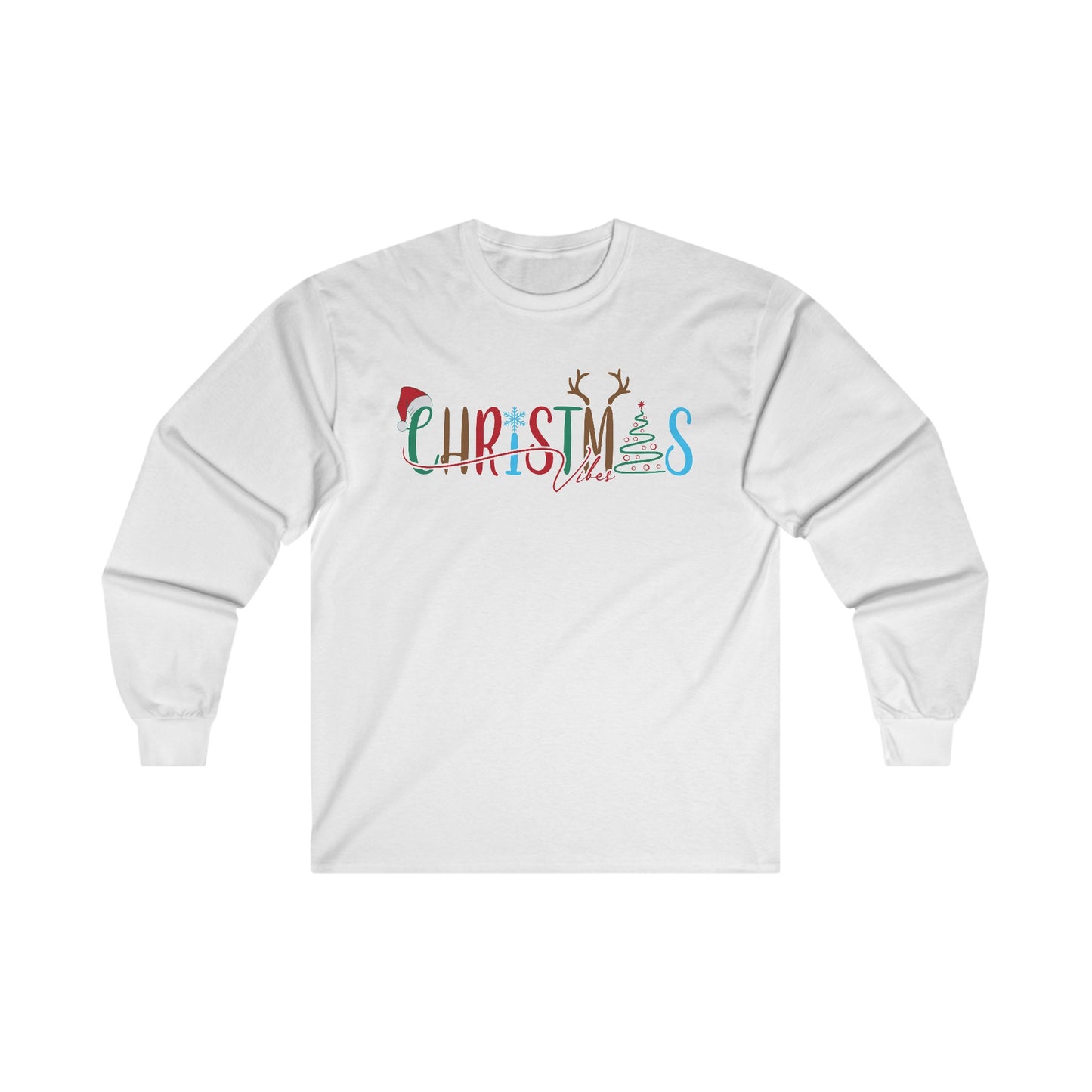 Christmas Vibes - Reindeer, Snowflake, Santa Hat, Tree - Funny Christmas - Ultra Cotton Long Sleeve Tee