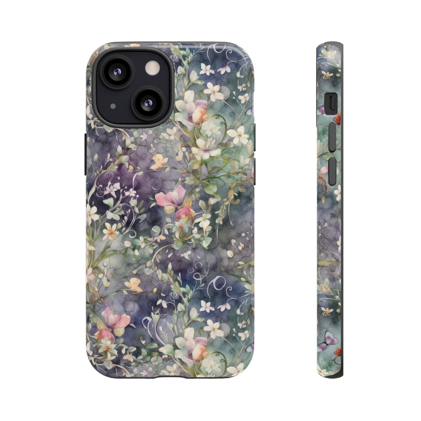 iPhone 13, iPhone 13 Mini, iPhone 13 Pro, iPhone 13 Pro Max - Watercolor Flowers Purple - Tough Phone Cases