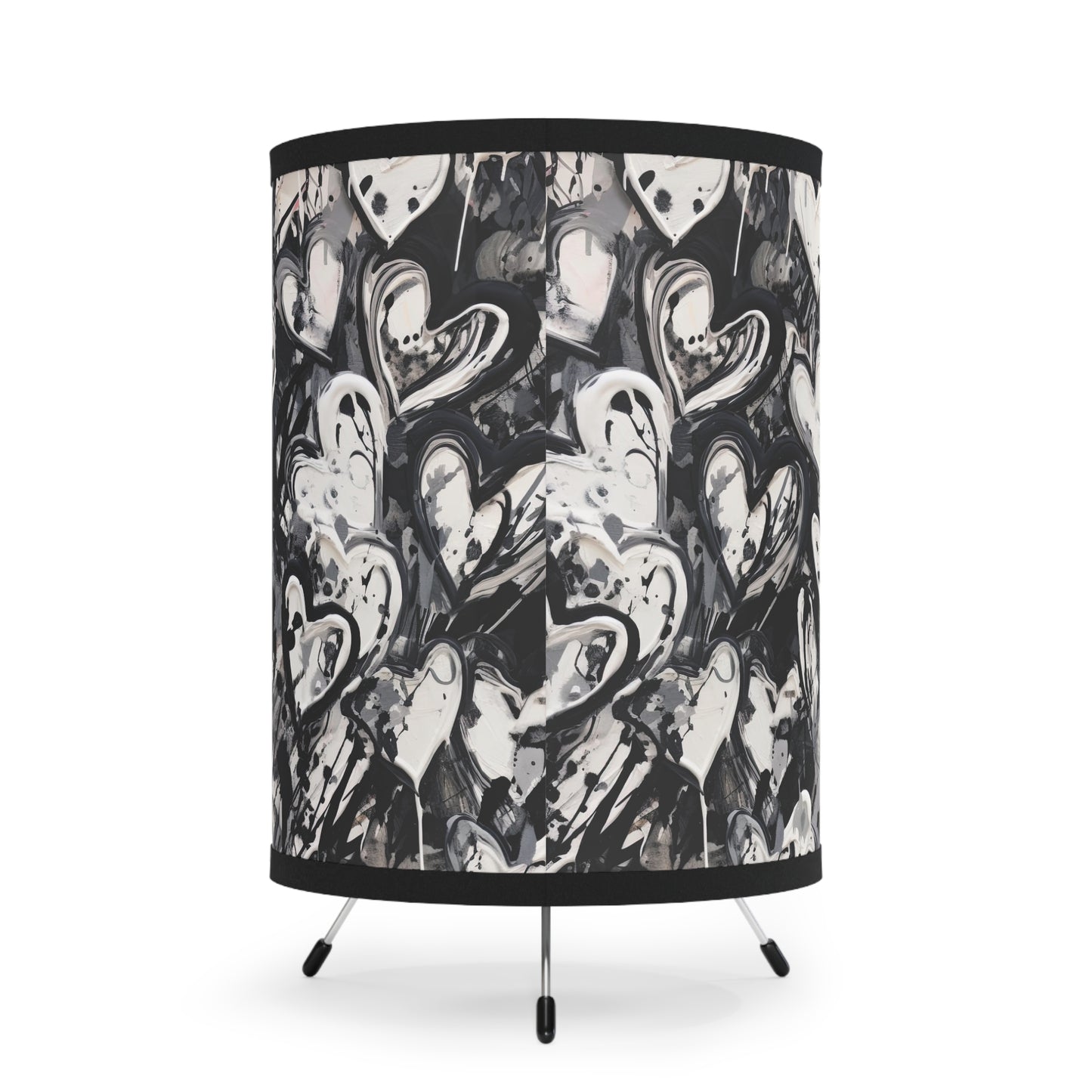 Black and White Painted Hearts - Tripod Lamp with High-Res Printed Shade, US\CA plug