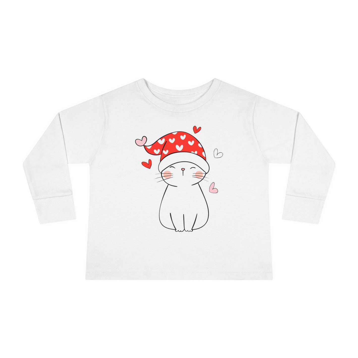 Cute Cat - Night Cap - Hearts - Toddler Long Sleeve Tee