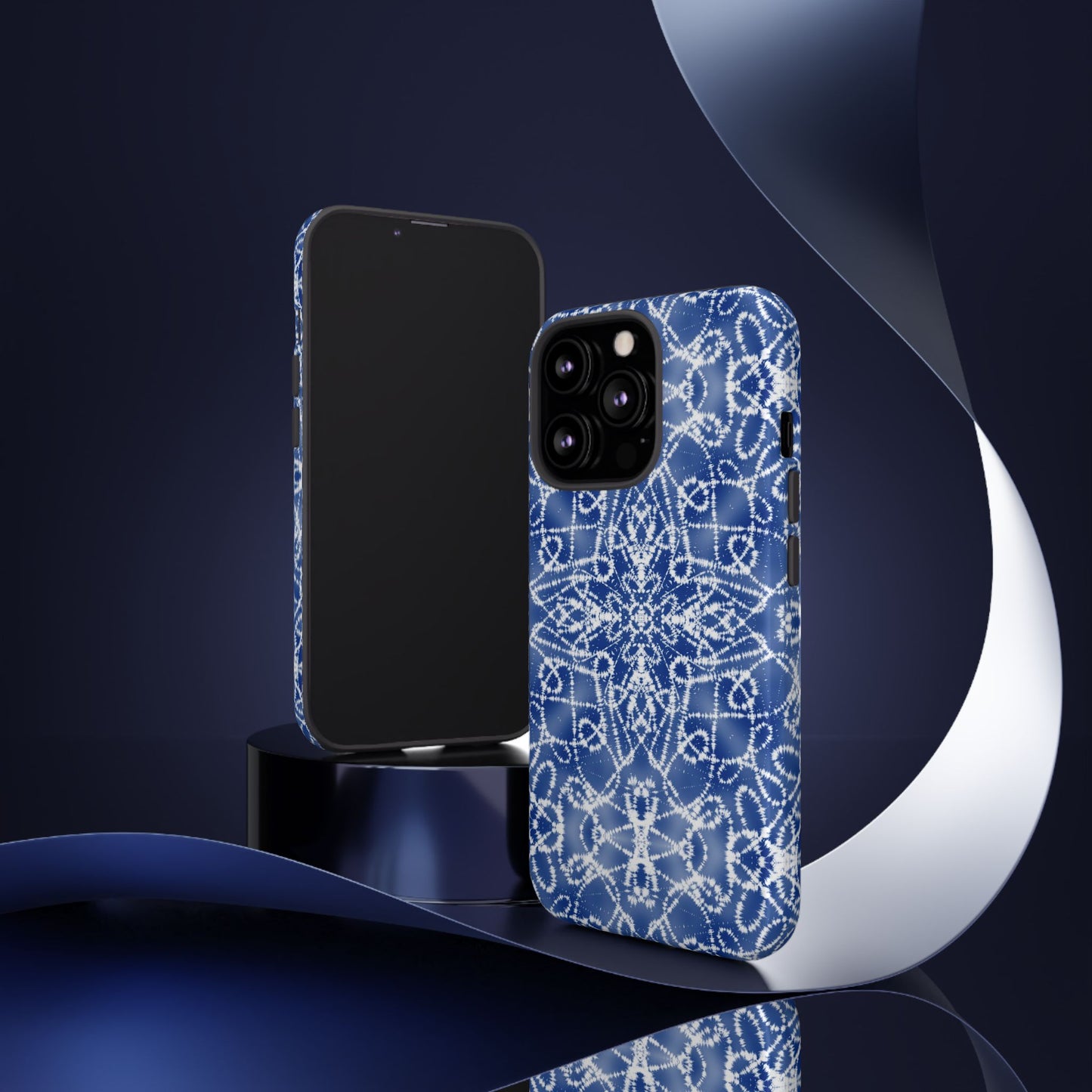 iPhone 13, 1Phone 13 Mini, iPhone 13 Pro, iPhone 13 Pro Max - Blue and White Batik - Tough Phone Cases