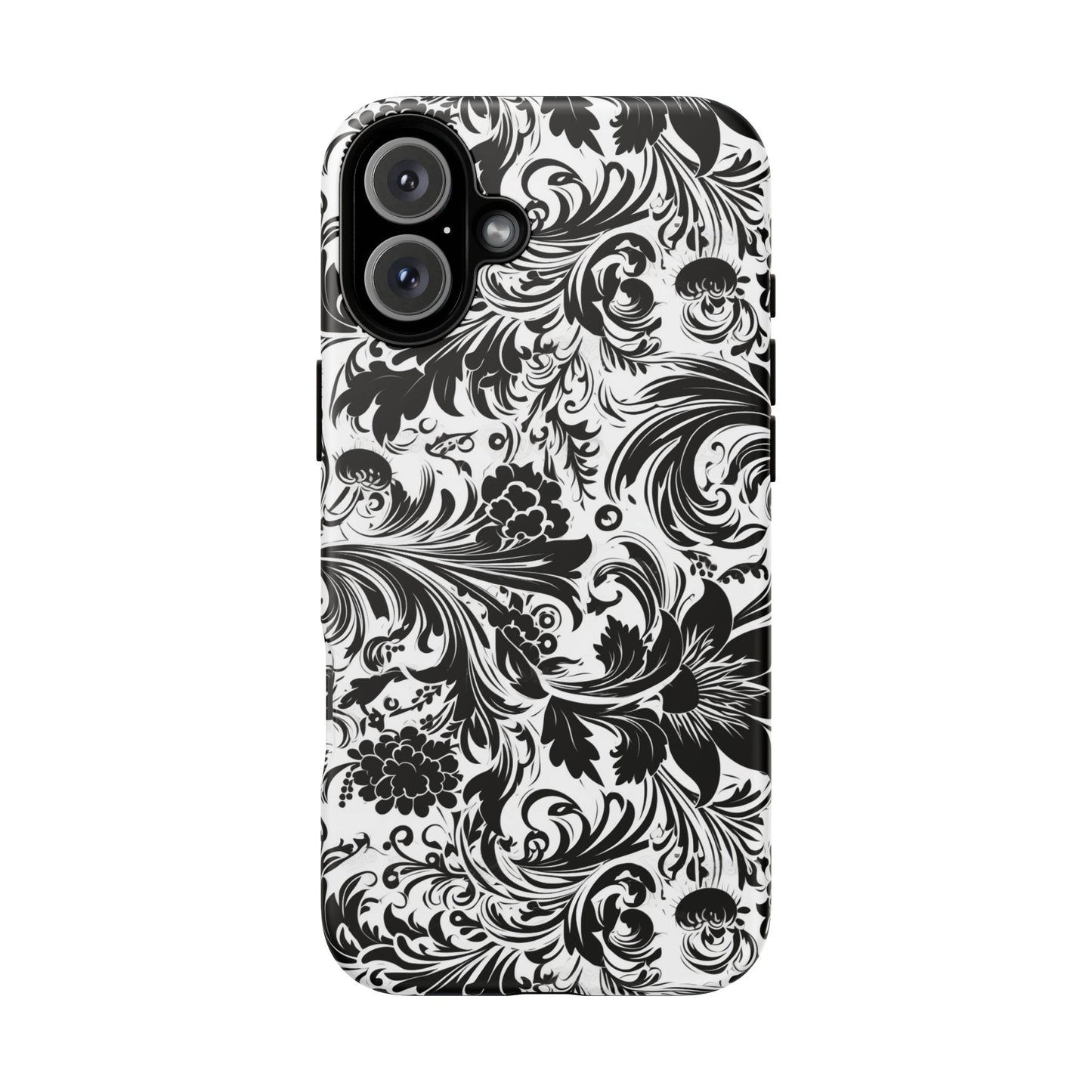 iPhone 16 and iPhone 15 Series - White and Black Flowers - Tough Phone Cases