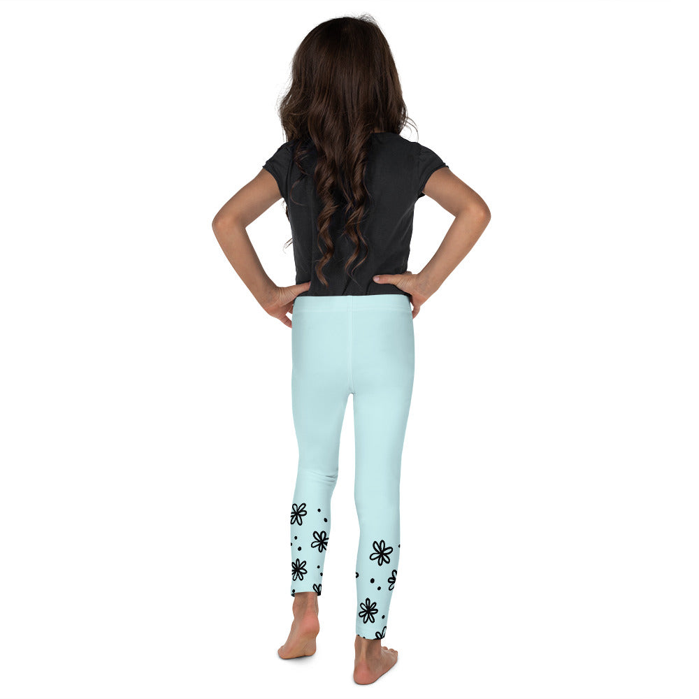 Blue with Black Flower Cuffs - Kid's Leggings