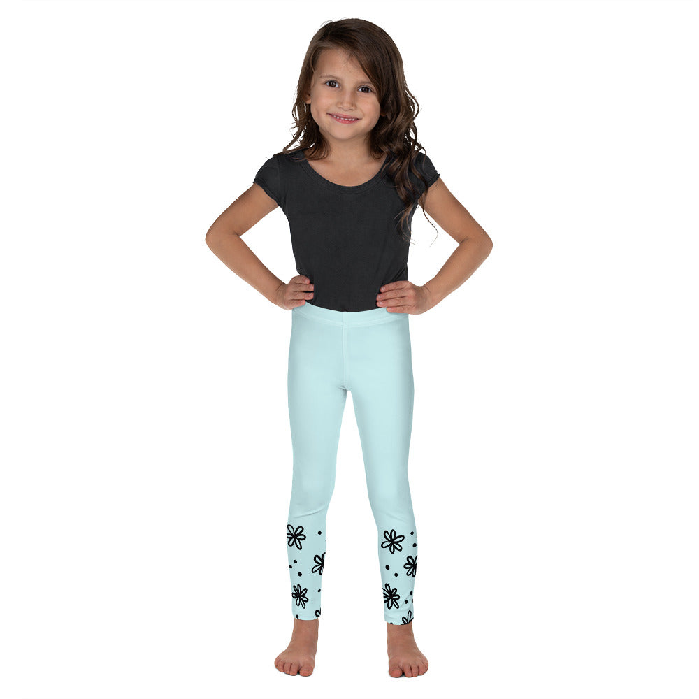 Blue with Black Flower Cuffs - Kid's Leggings