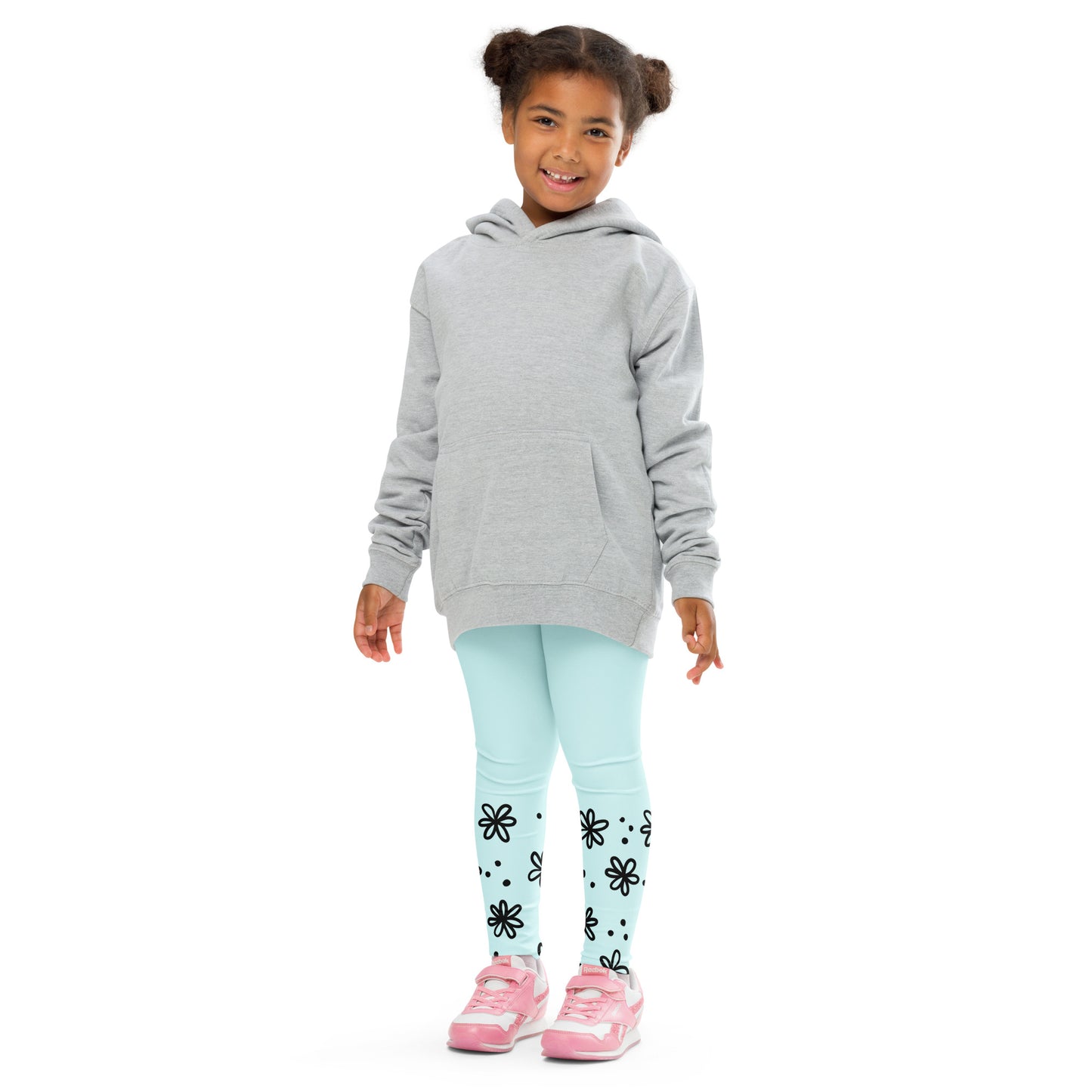 Blue with Black Flower Cuffs - Kid's Leggings