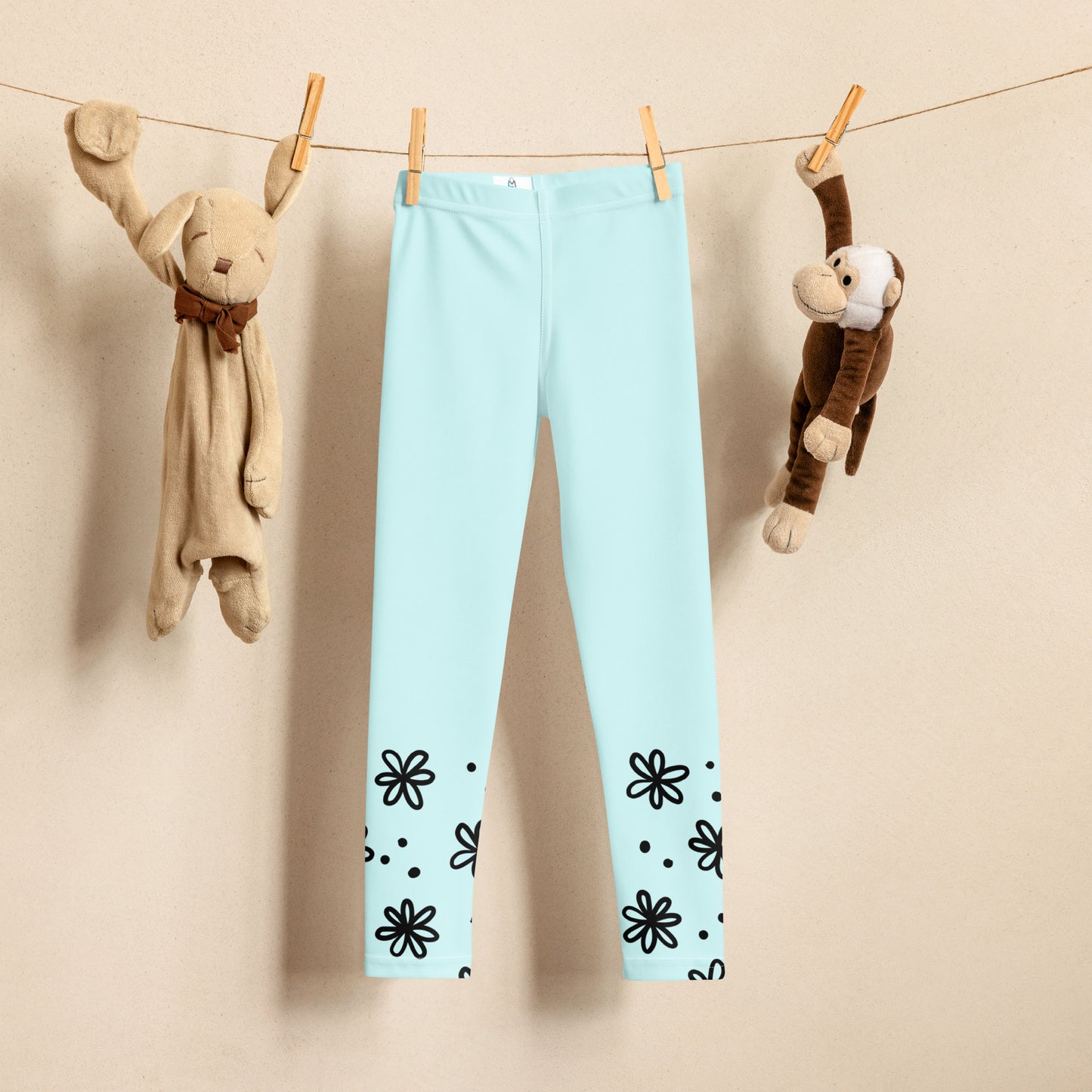 Blue with Black Flower Cuffs - Kid's Leggings