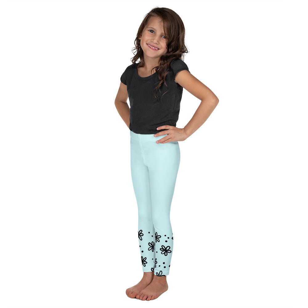 Blue with Black Flower Cuffs - Kid's Leggings