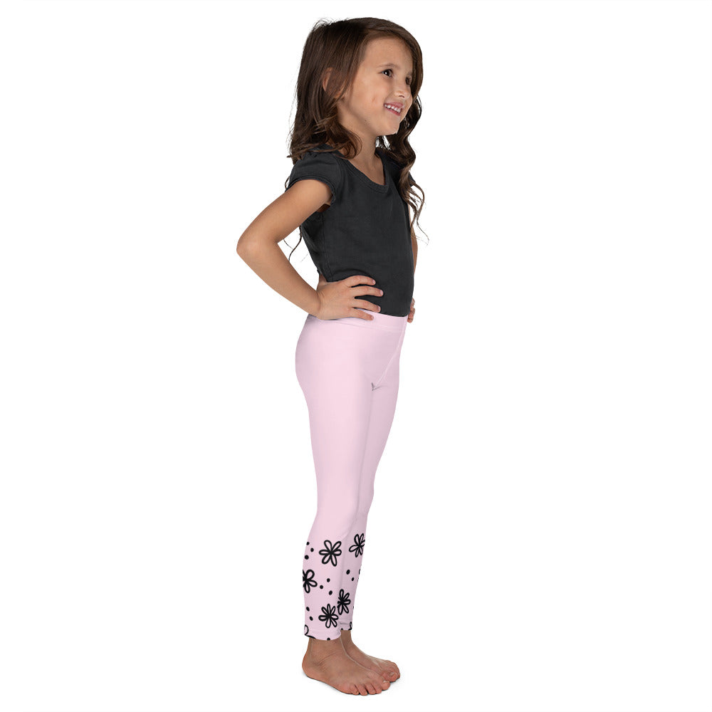 Pink with Black Flower Cuffs - Kid's Leggings