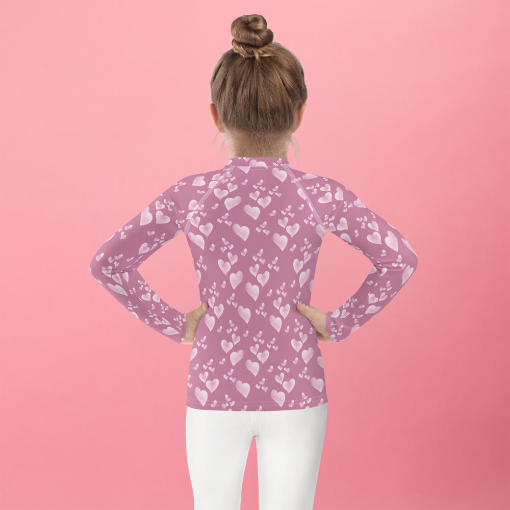 Pink Floating Hearts - Kids Rash Guard