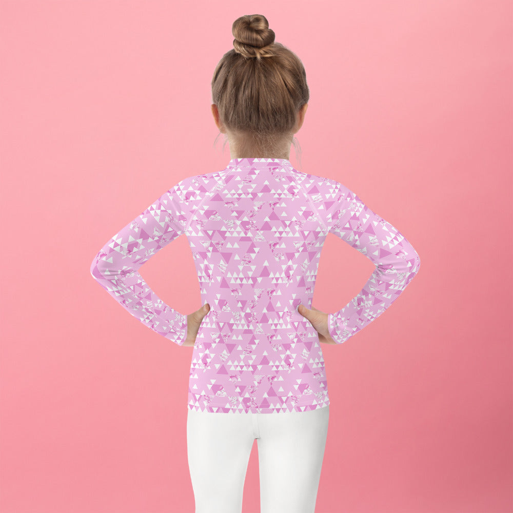 Pink and White Triangles - Kids Rash Guard