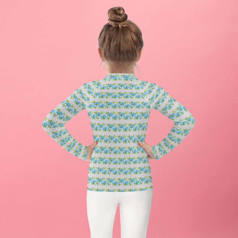 Rows of Blue Flowers - Kids Rash Guard