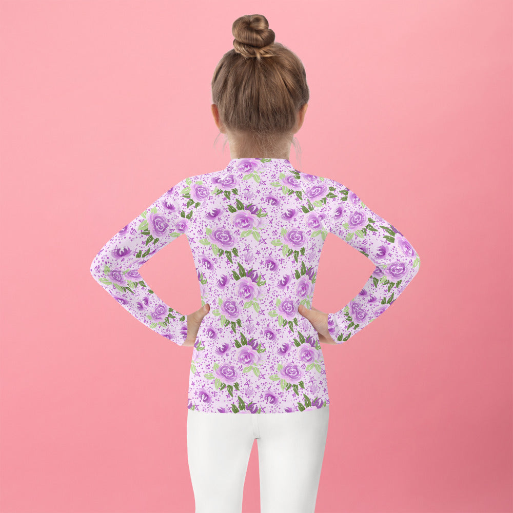 Purple Flowers - Kids Rash Guard